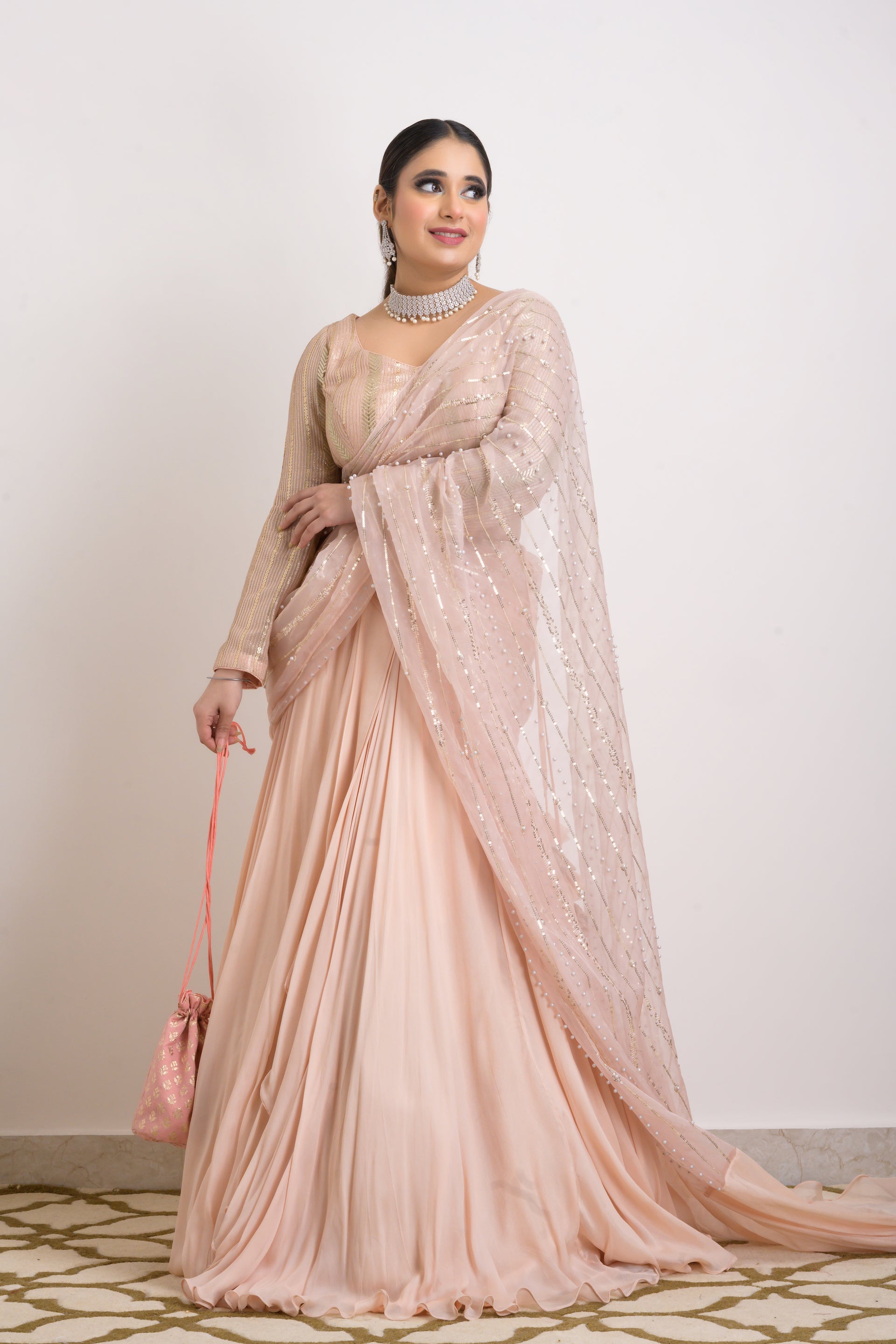 Beige Drape Lehenga